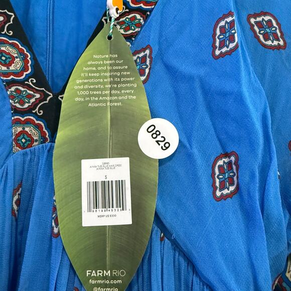 New NWT Farm Rio Ainka Tiles Plunging Neck Dress Maxi Dress Size S - Picture 8 of 10